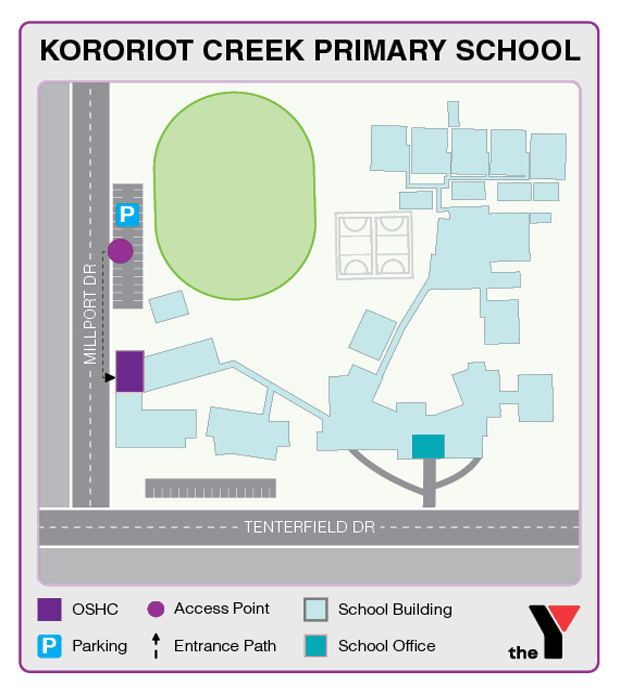 Map showing entrance and directions to Kororoit Creek Primary Outside School Hours Care in Burnside Heights for parents to drop off and pick up kids