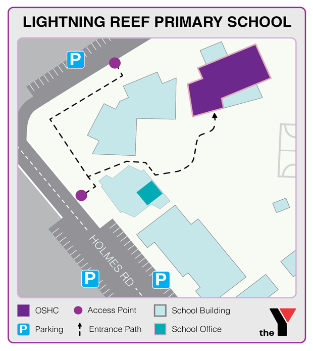 Map showing entrance and directions to Lightning Reef Primary Bendigo Outside School Hours Care where parents go to drop off and pick up kids