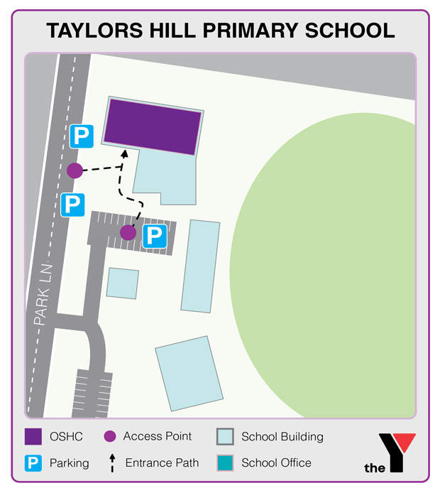 Map showing entrance and directions to Taylors Hill Primary School Outside School Hours Care for parents to drop off and pick up kids
