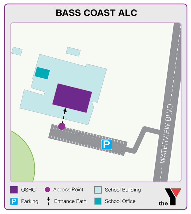 Map showing entrance and directions to Bass Coast Leisure Centre Holiday Program for parents to drop off and pick up kids