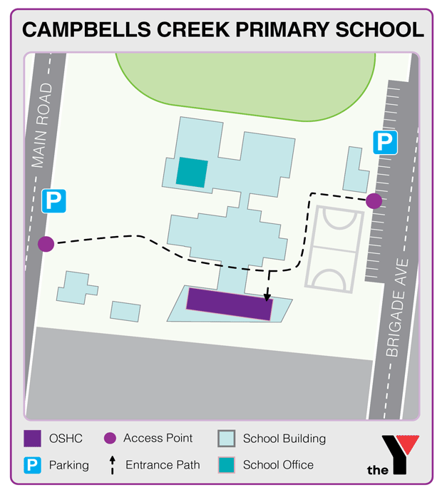Map showing entrance and directions to Campbells Creek Primary Outside School Hours Care near Castlemaine for parents to drop off and pick up kids