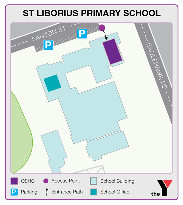 Map showing entrance and directions to St Liborius Primary Bendigo Outside School Hours Care where parents go to drop off and pick up kids