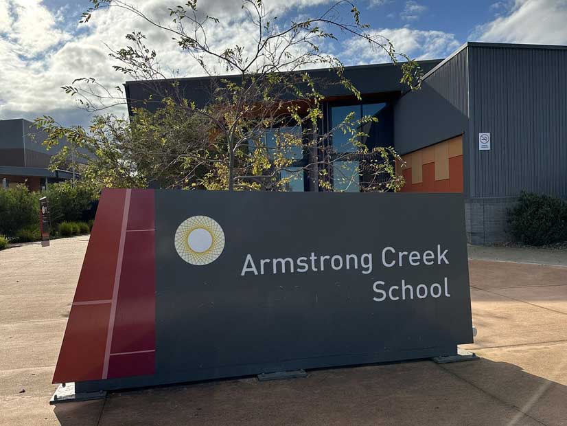 Armstrong Creek School sign and entrance