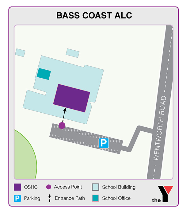 Map showing entrance and directions to Bass Coast Leisure Centre Holiday Program for parents to drop off and pick up kids
